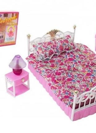 Набор кукольной мебели спальня для барби, со светом, кровать, тумбы, светильник gloria 990013 фото