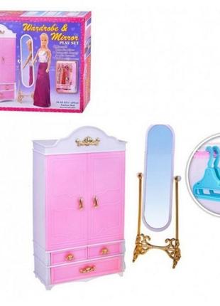 Кукольная мебель шкаф для барби,  зеркало, вешалки gloria 2313