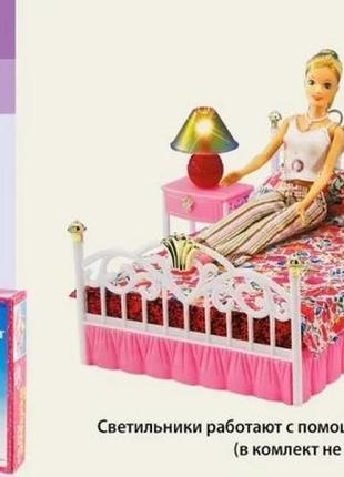 Набор кукольной мебели спальня для барби, со светом, кровать, тумбы, светильник gloria 99001  т2 фото
