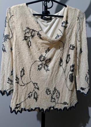 Элегантная, винтажная блуза (шелк!) расшитая бисером от британского бренда jacques vert5 фото