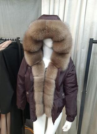Четильная женская куртка с натуральным мехом песца, 40-60 р.р