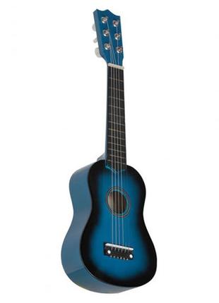 Гитара деревянная шестиструнная детская игровая струны металлические медиатор запасн струна синий цвет