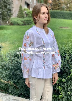Блуза лугань белая с вышивкой, льняная, вышиванка, галерея льна 40-52рр.4 фото