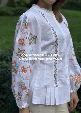 Блуза лугань белая с вышивкой, льняная, вышиванка, галерея льна 40-52рр.7 фото