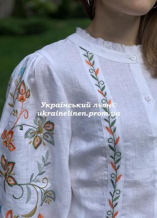 Блуза лугань белая с вышивкой, льняная, вышиванка, галерея льна 40-52рр.9 фото