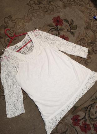 Ошатна,білосніжна,гіпюрова блузка з маєчкою,великого розміру,canda c&a8 фото
