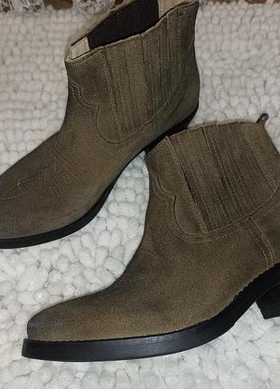 Кожаные, замшевые ботинки, ботиночки казаки ковбойки kiwi (zara, massimo) 36-37р