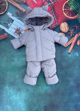 Зимний  костюм с ушками. зимняя куртка с ушками и полукомбинезон. теплый зимний  костюм на флисе3 фото