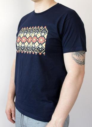 Патриотическая футболка с принтом вышиванки (хl), летняя футболка вышиванка, мужская футболка синяя хлопок топ2 фото