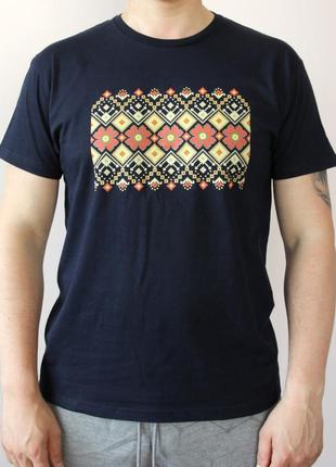 Патриотическая футболка с принтом вышиванки (хl), летняя футболка вышиванка, мужская футболка синяя хлопок топ3 фото