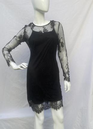 Чорна сукня з мереживом, сукня з гепюру подвійна6 фото