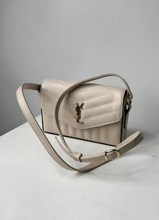 Женская сумка ив сен лоран бежевая yves saint laurent kate box beige/gold