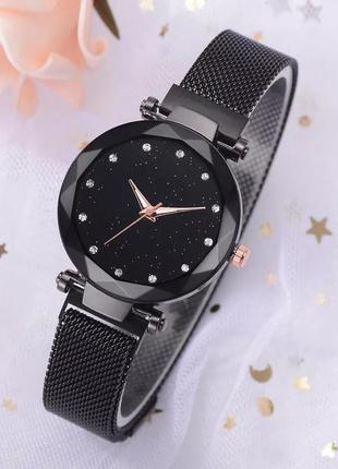 Женские часы starry sky watch на магнитной застёжке черные2 фото