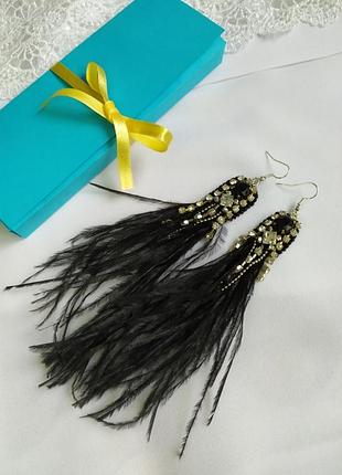 Роскошные серьги с натуральными перьями