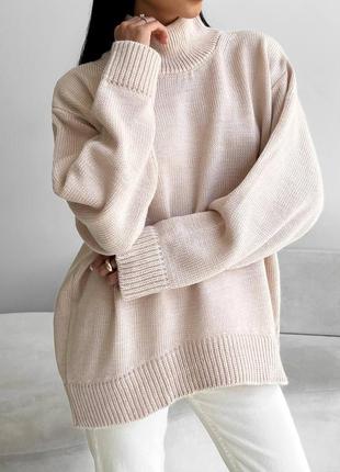 Вязаний оверсайз светр вільного крою теплий светр з вовною широкий светр з високим горлом3 фото