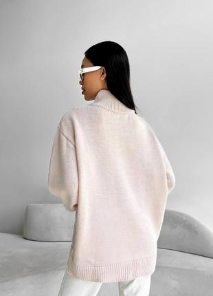 Вязаний оверсайз светр вільного крою теплий светр з вовною широкий светр з високим горлом4 фото