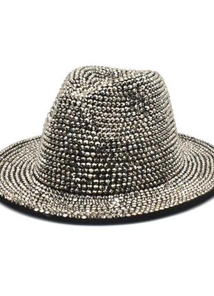 Шляпа федора унисекс crystal с камнями и устойчивыми полями черная