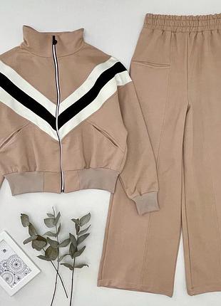 Костюм двійка  худі на блискавці з врізними кишенями палацо