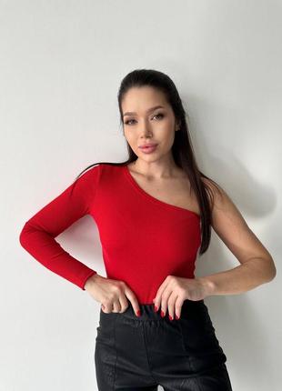 Кофта водолазка боді виріз облягаюча обтягуюча асиметрична на одне плече з довгим рукавом по фігурі коротка