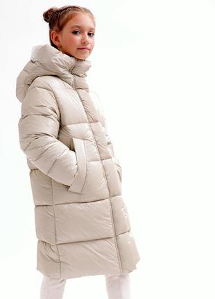 Теплая зимняя качественная детская куртка на искусственном пуху dt-8365 темный беж5 фото