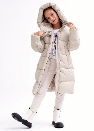Теплая зимняя качественная детская куртка на искусственном пуху dt-8365 темный беж2 фото