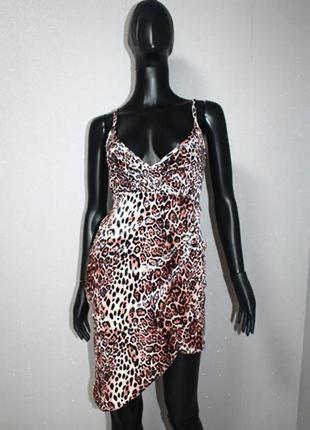 Стильное бархатное велюровое леопардовое платье комбинация в бельевом стиле на тонких бретелях xs4 фото