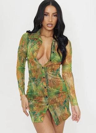 🧡💚 🔥 взрывной ретро-шик! платье-рубашка в диско-стиле / принт "джунгли" / змеиная кожа! размер м