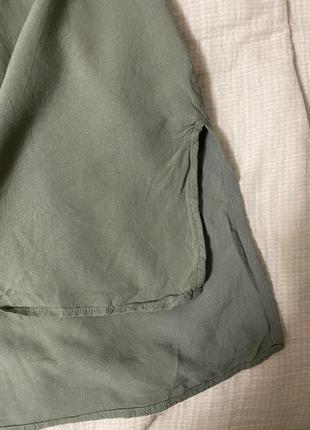 Оливковая блуза рубашка с коротким рукавом женская на пуговицах с воротником дивидед divided h&m стильная молодежная4 фото