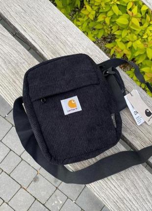 Вільветовий месенджер carhartt, барсетка кархарт чорна black, сумка через плече унісекс carhartt//nike//ellesse//kappa
