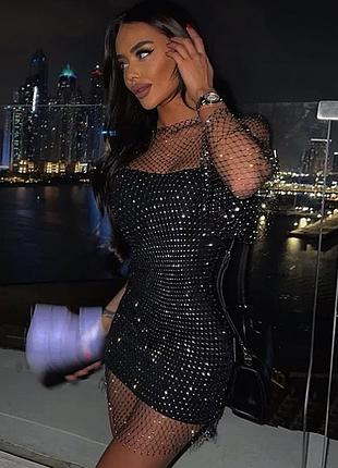 Роскошное платье сетка сеточка платье стразы xs s m