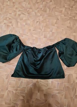 Блуза zara темно-зеленая, вечерняя, бомба1 фото