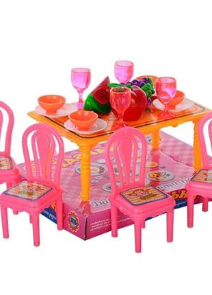 Игровой набор столовая для кукольного домика (967). стол, 4 стула