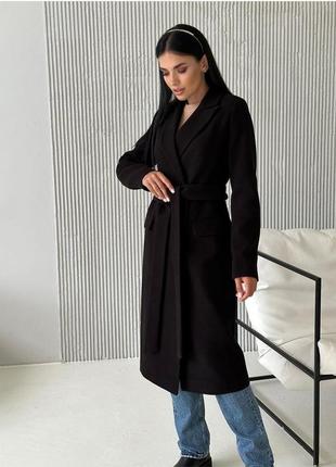 Зимове жіноче класичне пальто чорного кольору з італійського кашеміру