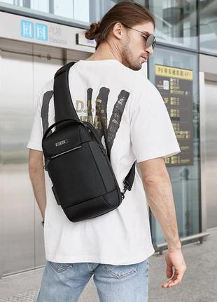 Рюкзак однолямковий сумка skv w20107 з кодовим замком usb міський вологостійкий 7л колір чорний2 фото