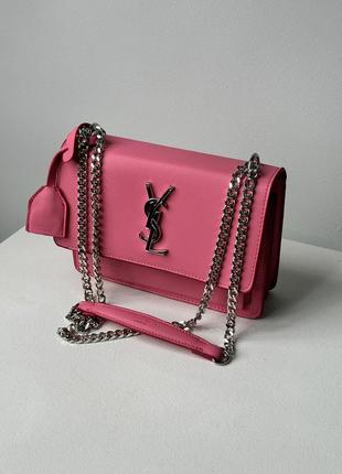 Женская сумка ив сен лоран розовая yves saint laurent sunset big chain pink/silver