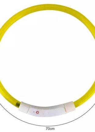 Ошейник для собак (желтый) purlov регулируемый со светодиодной подсветкой с usb-зарядкой размер 20-70 см6 фото