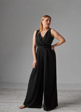 Женский нарядный черный комбинезон с брюками палаццо 46-48, 48-528 фото