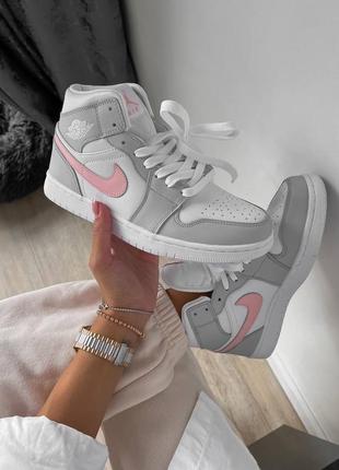 Кроссовки женские jordan 1 retro custom light grey/smoke white