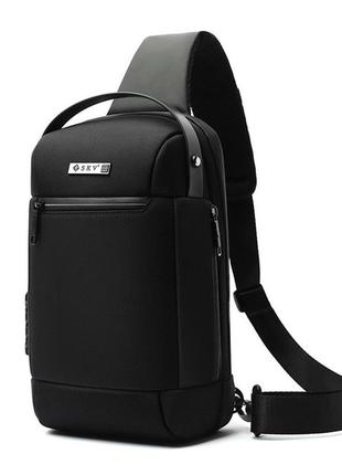 Однолямочный рюкзак сумка skv w20107 с кодовым замком usb городской влагостойкий 7л цвет черный