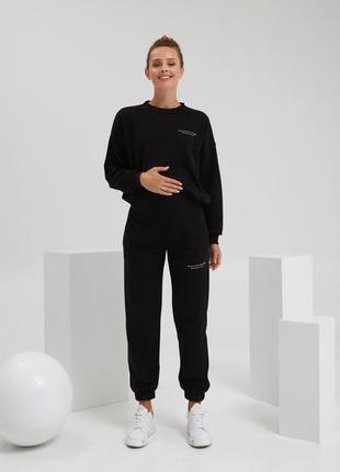 Спортивный костюм на флисе для беременных и кормящих, черный2 фото