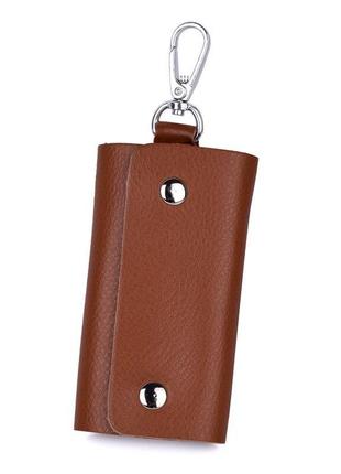 Чехол для ключей, ключница кожаная с карабинами мужская, женская 004ge коричневая1 фото