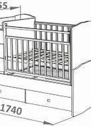 Кроватка - трансформер, 2 ящика в тумбе, (для новорождённ, подростка, тумба, письм.стол) бук. венге+сл.кость.5 фото