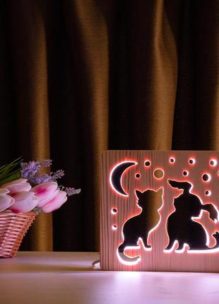 Светильник ночник arteco light из дерева led "кот и собачка" с пультом и регулировкой цвета, rgb5 фото