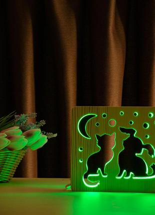 Світильник нічник arteco light з дерева led "кіт та песик" з пультом та регулюванням кольору, rgb9 фото