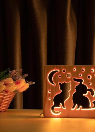 Светильник ночник arteco light из дерева led "кот и собачка" с пультом и регулировкой цвета, rgb7 фото
