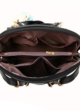 Об'ємний рюкзак-сумка трансформер з брелком, сумка-рюкзак для дівчини з ведмедиком10 фото