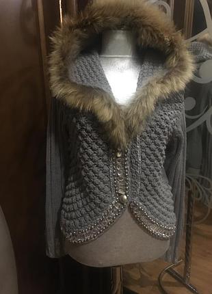 Свитер винтаж,натуральный мех