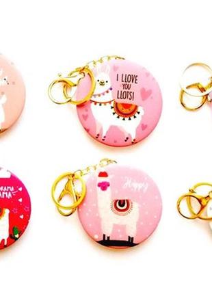 Дзеркало кругле, з печаткою на пластику "лама", мікс, sk-120