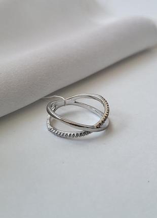 Кольцо серебряное женское колечко с белыми камнями 18.0 размер серебро 925 родированное 4726р  2.50г6 фото