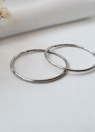 Серебряные сережки (пара) кольца конго 30 мм тонкие серебро 925 пробы родированное 5003р 1.80г